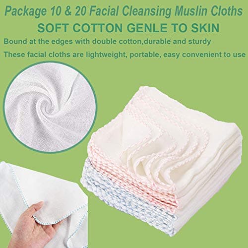 Panlom Soft Face Muslin Cloths Pure Cotton Facial Cleansing Cloths Reusable Polishing Cleanser (Blue 10 Pack) — view 2