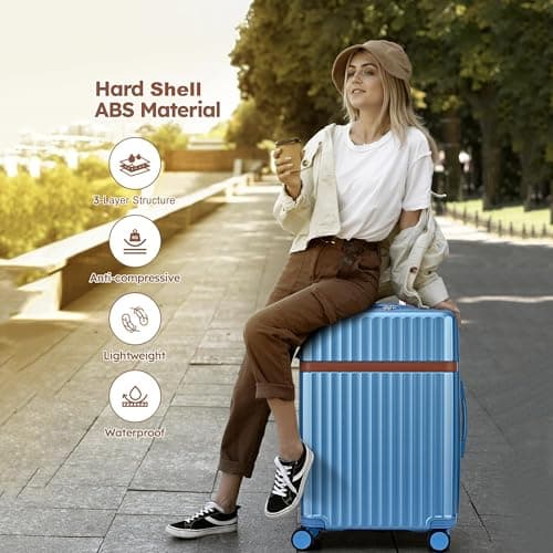 CMY Suitcase Luggage Set | Lightweight Hard Shell Suitcases | 4 Silent Dual Spinner Wheels | 3 Digit Combination Lock | Aluminium Telescopic Handle | 2 Pcs Sets (Sky Blue, Cabin 20" + Large 28") — view 5