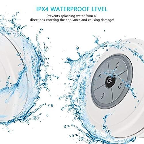 JUSTOP Rainbow LED Bluetooth Shower Speaker With FM Radio, IP67 Portable Fully Waterproof, Hands-Free Speakerphone. Rechargeable Using Micro USB, Perfect Speaker for Golf, Beach, Shower & Home (White) — view 2