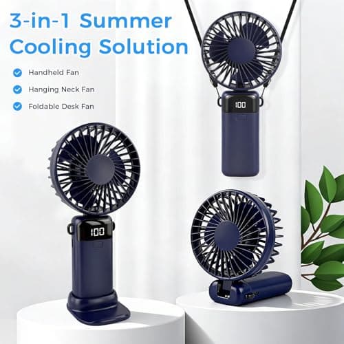 CNMTCCO Handheld Fan, Rechargeable Portable Fan with LED Display, 5 Speeds Mini Fan 90-Degree Foldable Hand Fan, USB Desk Fan for Home Office Bedroom Outdoor Travel (Blue) — view 6