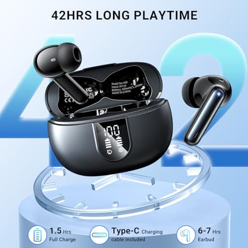 Wireless Earbuds,Wireless Earphones Bluetooth 5.3 in Ear with 4 Mic ENC Calls Noise Cancelling Wireless Headphones Mini LED Display 42H Playtime HiFi Stereo Bluetooth Earbuds Touch Control/IP6/Black — view 5