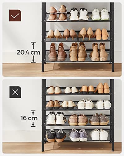 VASAGLE 5-Layer Shoe Rack, High Shoe Storage with 4 Mesh Shelves and Large Top for Bags, Space Saving for Entrance, Hallway, Steel, Industry, Rustic Brown and Black LBS038B01 — view 6