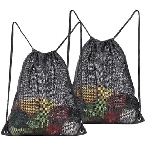 2 Pack Net Bag, 35 X 45 Cm Mesh Drawstring Backpack for Gym, Laundry, Beach, Swimming, Clothes, Travel, and Diving Goods Storage