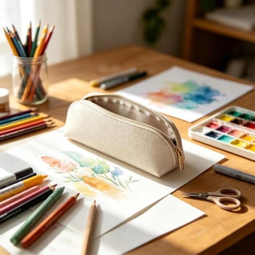 Leather Pencil Case PU Leather Large Aesthetic Stationary Storage Organizer — view 3