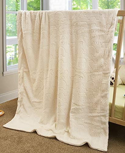eYone Baby Blanket 75×100 cm - Soft Embossed Fleece - Animal Pattern - Lightweight Baby Comforter - Pram, Cot & Stroller - Unisex Gift - Cream — view 2
