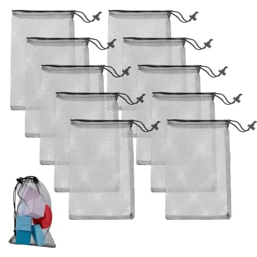10 PCS Small Mesh Drawstring Bag 30x20cm Multi-Purpose Nylon Mesh Bag Drawstring, Cord Lock Closure, Laundry Net Bag for Laundry, Gym, Beach, and Travel, Set of Small Gym Bag for Sports Equipment