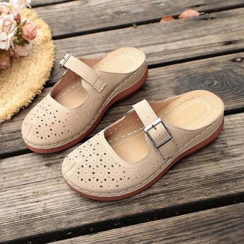 Elegant Women's Sandals with Open Toe Adjustable Buckle - Lightweight Breathable Beach Slippers for Comfortable with Non-Slip Sole for Holiday Everyday Use, beige, 6 UK — view 5