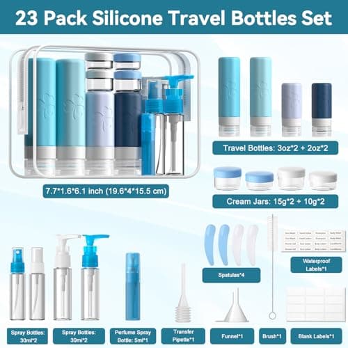INSFIT 23 Pack Travel Bottles for Toiletries, TSA Approved Silicone Travel Size Toiletries with Toiletry Bag, BPA Free Leak Proof Refillable Travel Essentials for Shampoo Conditioner Lotion — view 2