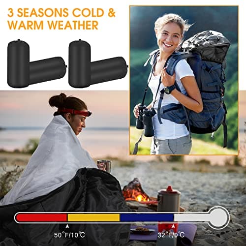 Macarrie 10 Pcs Bulk Sleeping Bags for Adults 0 Degree Waterproof Emergency Sleeping Bags with Compression Sack for Camping Hiking Backpacking Outdoor Activities(Black) — view 4