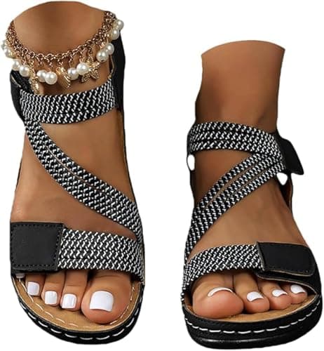 ziubauyke Orthopedic Sandals For Women Summer Arch Support Slip On Sandal Wide Fit Walking Platform Open Toe Sliders Adjustable Strap Wedge Sport Shoes Beach Outdoor Ladies Sandals Size 6 Uk — view 5
