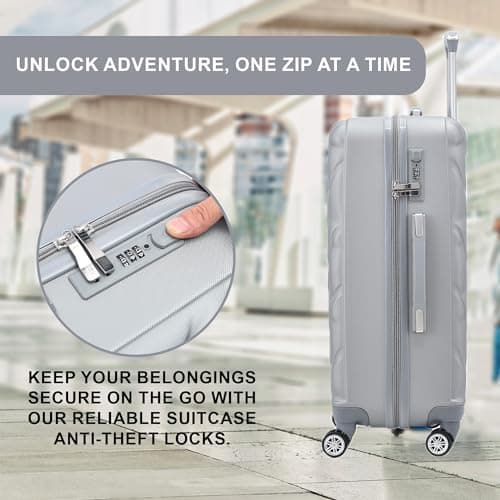 RMW Cabin Suitcase Hard Shell | Lightweight | 4 Dual Spinner Wheels | Trolley Cabin Bag | 20" Carry On Suitcase Luggage | Combination Lock | (Silver) — view 5