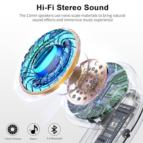 HOIFA Wireless Earbuds, Bluetooth 5.4 Headphones with 4 ENC Noise Cancelling Mic, 50H Playtime, HiFi Stereo Deep Bass, IP7 Waterproof Bluetooth Earphones,Bluetooth Earbuds Dual LED Display,Silver — view 2
