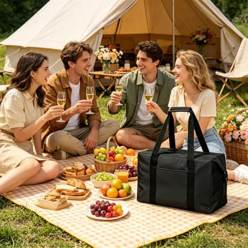 Foldable 20L Cooler Bag with Hard Liner, Foldable Thermal Picnic Bag(Black) — view 6