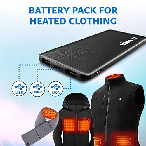 Vida IT V506 Slim Power Bank for Heated Vest Jacket Gilet Scarf 2.1A 5V USB Battery Pack Fast Charge Portable Travel Charger for Mobile Phone Tablet PC Flight Watch USB-C with 3-Ports Output (Black) — view 2