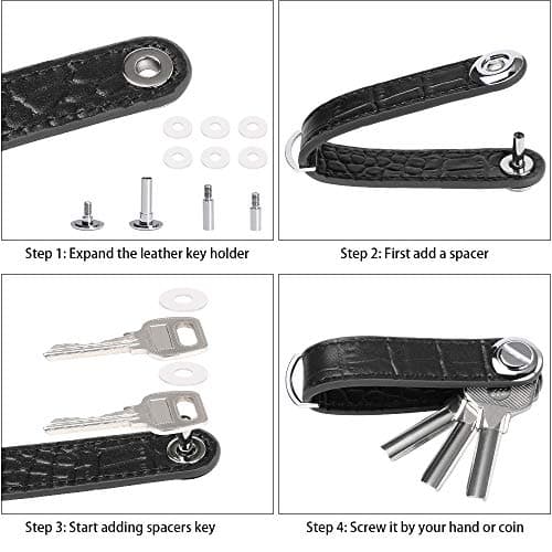 flintronic Key Organizer | Keychain Genuine Leather | Pocket Smart Key Holder with Gift Boxed Stylish, Functional & Practical (Holds 7-9 Multiple Keys) - Black Grain — view 3