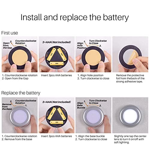 STAR-SPANGLED Tap Light Push Lights, Stick on LED Touch Puck Light AAA Battery Operated, Press Spot Lighting Indoor for Under Cupboard, Wardrobe, Cabinet, Kitchen (2.8inch, Silver, Cool White, 5 Pack) — view 6
