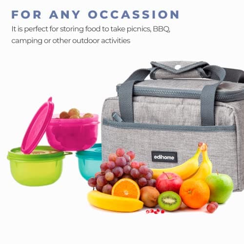 edihome, Insulated Lunch Bag, Cool Bag, 8l, for School, Travel, Picnic or Work, Kids and Adults, Portable, with Handles, Available in Black, Blue, Grey and Brown (Grey) — view 3