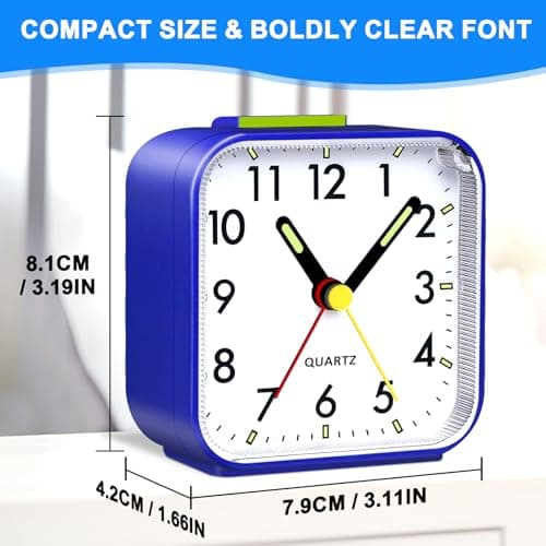 FONIVA Alarm Clock, Non Ticking Silent Alarm Clocks Bedside, Night Light Snooze Battery Powered Portable Clock, Loud Alarm Small Travel Clock Table Clock for Heavy Sleepers Bedrooms Office (Blue) — view 6