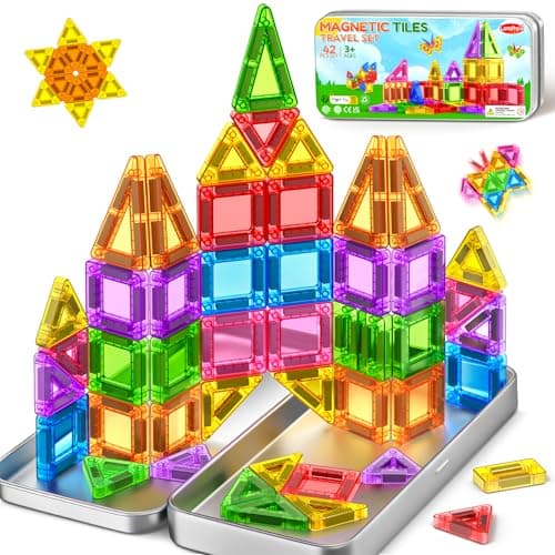 Kaysaitoy Mini Magnetic Tiles for Kids Travel 42PCS Magnetic Building Block