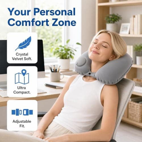 QhgPnt 2-Pack Blow Up Neck Pillow for Travel, Inflatable U Shape Cushion, Press to Inflate Neck Pillow, Travel Pillow Black and Grey for Airplanes, Trains, and Office Naps — view 4