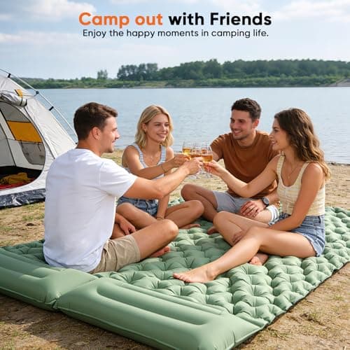 Double Camping Mat, Ultralight Self Inflating Sleeping Pad, 10cm Extra Thick Reinforced Camping Air Bed with Pillows & Built-in Foot Pump, Portable Air Mattress for Hiking Tent Backpacking (Green) — view 2