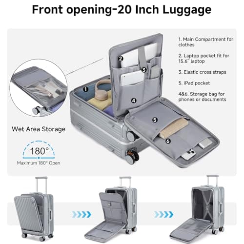 Sea choice Front Opening Luggage Suitcase Laptop Compartment PC Hard Shell Suitcase Top Opening Luggage Suitcase with USB Port Cupholder TSA Lock 4 Wheels — view 2