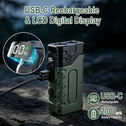 BORUIT USB C Rechargeable & Hand Crank Flashlight, 3 Modes, Digital Display — view 3