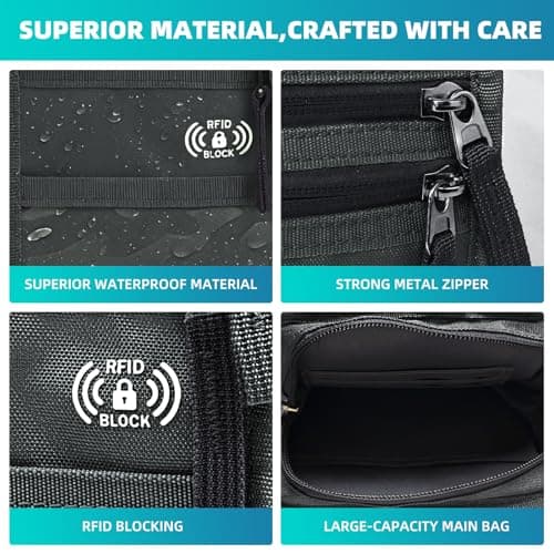 Dotop RFID Neck Wallet for Travel, Neck Wallet with RFID Blocking, Waterproof Passport Holder with Adjustable Strap, Hidden Travel Pouch Crossbody Bag for Men & Women, with Multiple Zip Pockets(Grey) — view 4