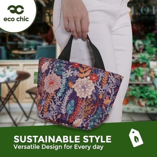 ECO CHIC Lightweight Foldable Insulated Lunch Bag Water Resistant Cooler Bag (Lavender with Dragonfly Lilac) — view 4