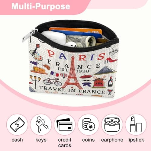 Funny Paris Travel Coin Purse for Women Girls Trip Paris Lovers Vacation Gifts for Traveler Birthday Mothers Day Anniversary Trip Coin Wallet Pouch for Traveler Friend Sister Friendship Gifts — view 4