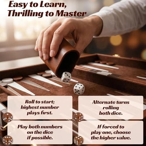 Backgammon Set, 11" Travel Board Game with Premium PU Leather Case& Dices — view 5