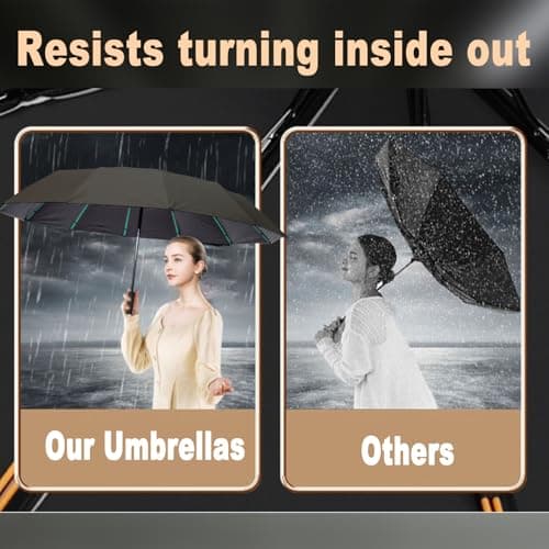 YUNYU Umbrella Windproof Strong, 12 Ribs Auto Open & Close Folding Travel, Compact & Durable UV Rain Protection for Men and Women,Black — view 5