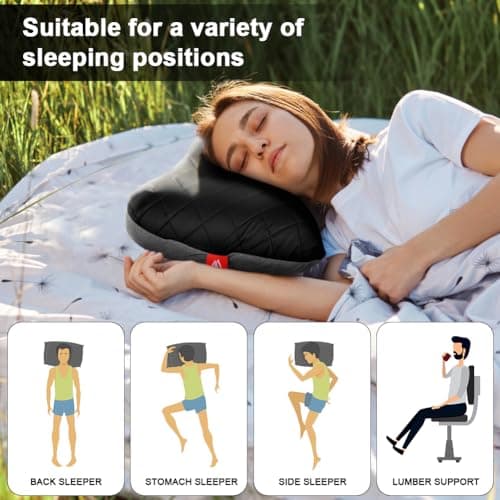 flintronic Camping Pillows, Inflatable Travel Pillow for Neck, Ultralight Beach Pillows with Storage Bags, Blow Up Pillows Ergonomic Air Pillow for Neck & Lumbar Support - Comfort in Travel(Black) — view 6