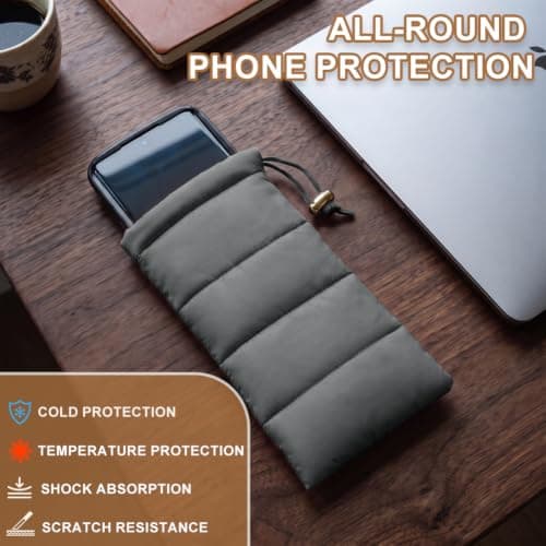 AOOSA Thermal Phone Pouch, Down Cotton Warm Mobile Phone Pouches, Grey — view 4