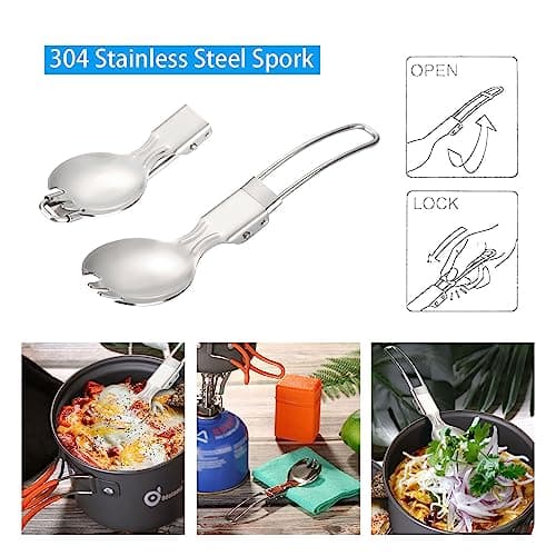Odoland Camping Cookware Set With Stove for 1-2 People - Portable Campfire Stainless Steel Cook Gear Traveling Cooking Equipment Utensils Outdoor Cooking Kit for Trekking Hiking Picnic — view 5