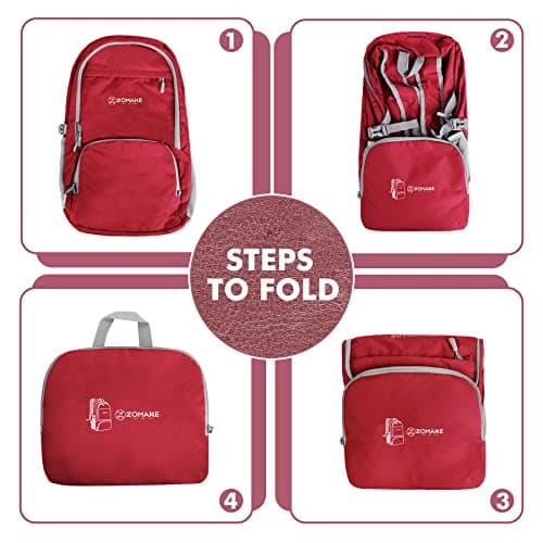 ZOMAKE Lightweight Foldable Backpack Packable Rucksack (30L/Red) — view 5