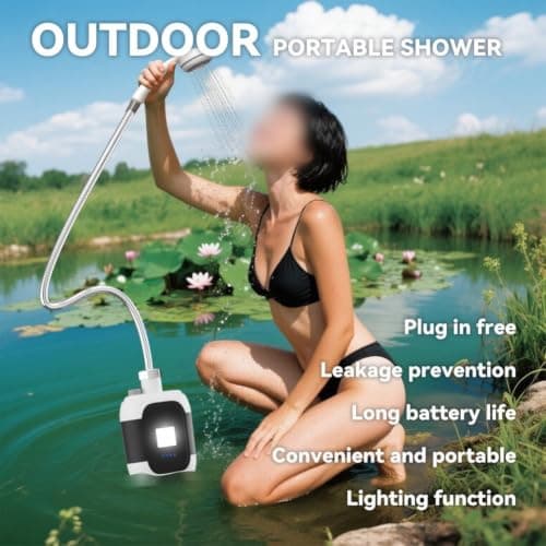 TONIXY Portable Camping Shower With Integrated Light Rechargeable Electric Pump Waterproof Outdoor Bathing Set For Hiking And Festivals Black Color Compact Design — view 4
