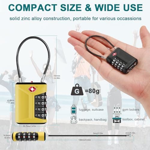 ZHEGE Luggage Locks TSA Approved, Lock with Warning Button (2P, Yellow) — view 5
