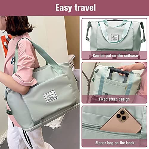 YAMEE Large Capacity Folding Travel Duffel Bag, Green, 28cm x 4cm x 18cm (Folding), 42cm x 22cm (Unfolded), 38cm (Expanded), Waterproof, Oxford Cloth + Polyester — view 4