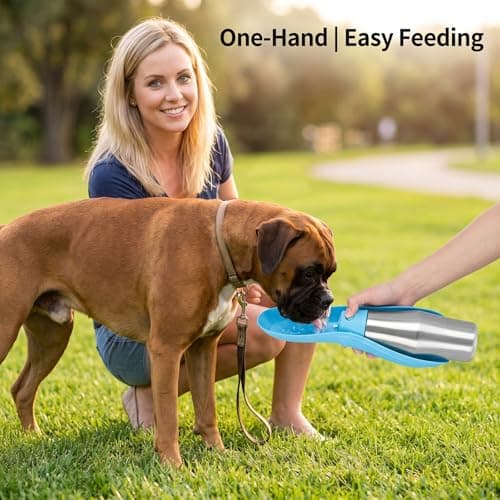 Portable Dog Water Bottles 750mL, Stainless Steel Dog Water Bottle for Walking, Leak Proof Pet Travel Bottle with Foldable Silicone Bowl,Dog Water Bottle Dispenser for Walking,Hiking (blue) — view 3