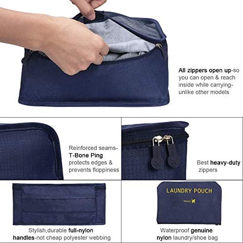Vicloon Packing Cubes, 8 PCS Travel Organiser Bags Luggage Organizers with Shoe Bag for Clothes Suitcase Shoes (Blue) — view 2
