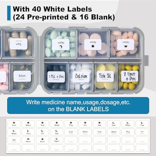 14 GRIDS Travel Pill Organizer Box with Labels - Travel Medicine Case Kit - Pocket Daily Pharmacy Container - Travel Medication Holder Dispenser for Fish Oil Vitamin Supplement Storage - Grey — view 5