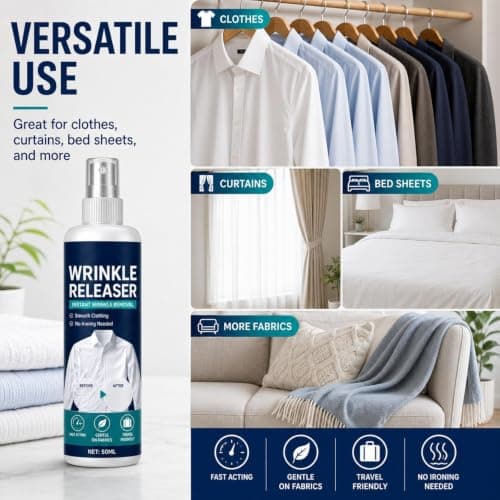 Instant Wrinkle Release, Wrinkle Release Spray Travel Size, Crease Release Spray, No Iron, Travel-Ready, Portable Fabric Refresher Release Spray For Clothes, Dresses, And Bedding, 50ml，2PC — view 4