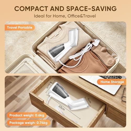 ZStarlite Portable Travel Handheld Steamer for Clothes, Travel Garment Steamer Clothes Steamer, 1000W Strong Penetrating Fabric Garment Wrinkle Remover, for Home, Office, Travel - White — view 5