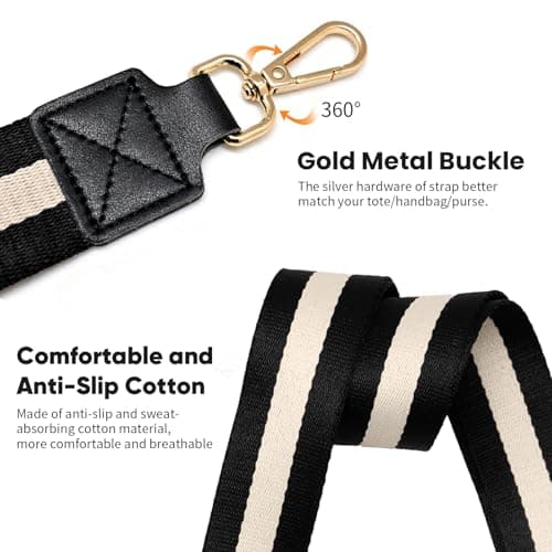 ShinningCare Bag Strap, Wide Replacement Shoulder Handbag Straps for Women Men, 1.5" - (3.8 CM) Adjustable Wide Canvas Crossbody Strap with Leather End - White/Gold — view 2