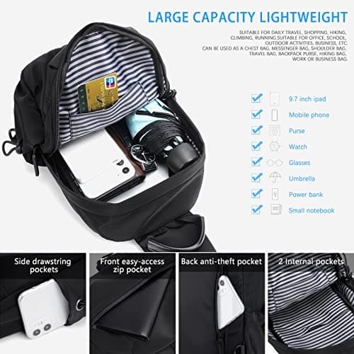Long Keeper Lightweight Sling Backpack – Unisex Chest bag Crossbody Backpack with USB Port, One Strap Sling Shoulder Bag Travel Sports Gym day pack Backpack — view 3