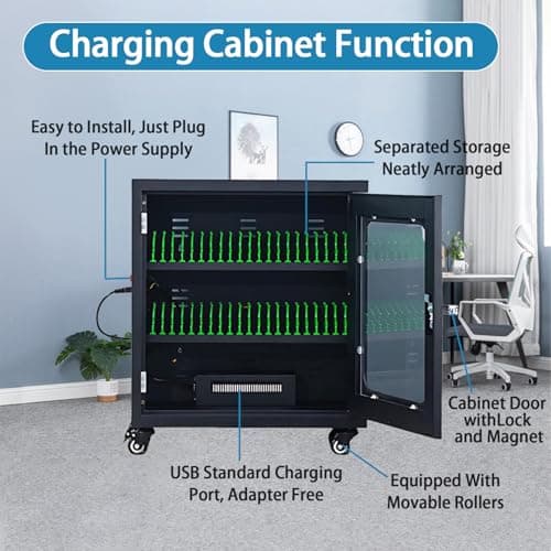 Mobile Phone Storage Locker with Charger Rechargeable 360° Universal Wheels Combination Lock for iPads & Mobile Phones - Portable White Locker with Wheels (6-Bit) — view 3