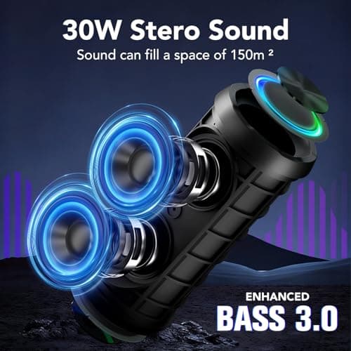 TIMU Bluetooth Speaker Portable Wireless Bluetooth Speakers with HD Stereo Sound, Bluetooth 5.4 TWS Pairing 30H Battery Life with Led Light for Outdoor/Party/Sport/Travel/Gifts.﻿ — view 2