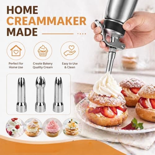 Cream Dispenser Replacement Nozzles Stainless Steel Nozzles Set for Cream Siphon Cream Maker Including Thread Adapter Universal Spare Parts Professional Accessories Suitable for iSi — view 4