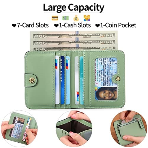 GAEKEAO Women's Wallet RFID Blocking Leather Compact Bi-fold Wallet for Woman Zipper Coin Pocket Small Ladies Purse with ID Window (Light Green) — view 2